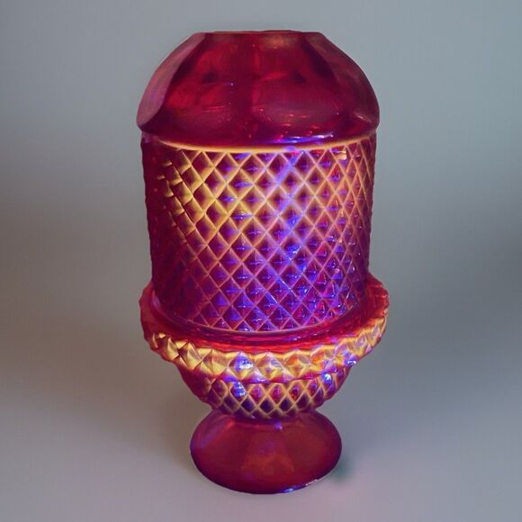 viking Other - Viking Glass Dimond Point Fairy Lamp 6.75” UV Glows Red Amber Color Variation